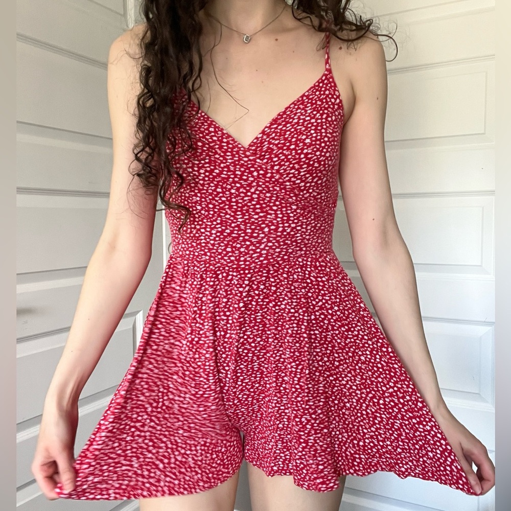Garage Red Floral Spaghetti Strap Romper
